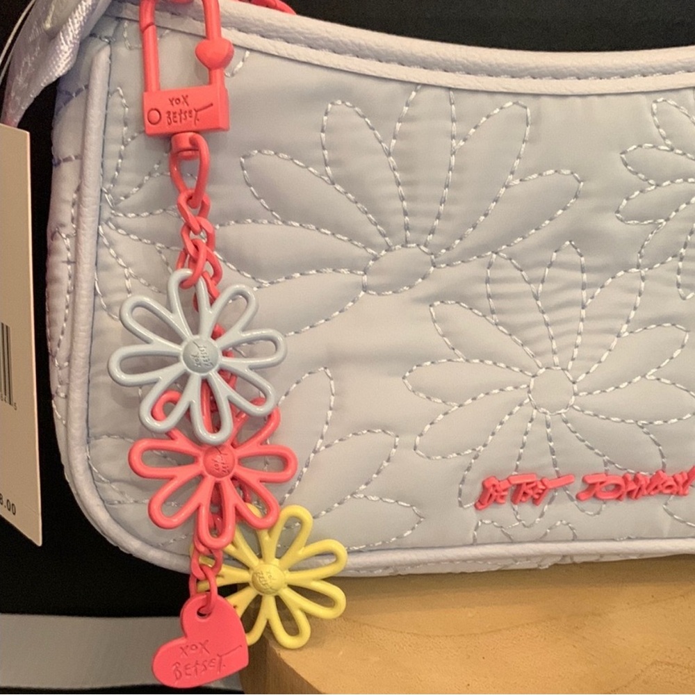 Betsey Johnson Blue Quilted Crossbody Handbag with Floral Embellishments - Picture 5 of 12